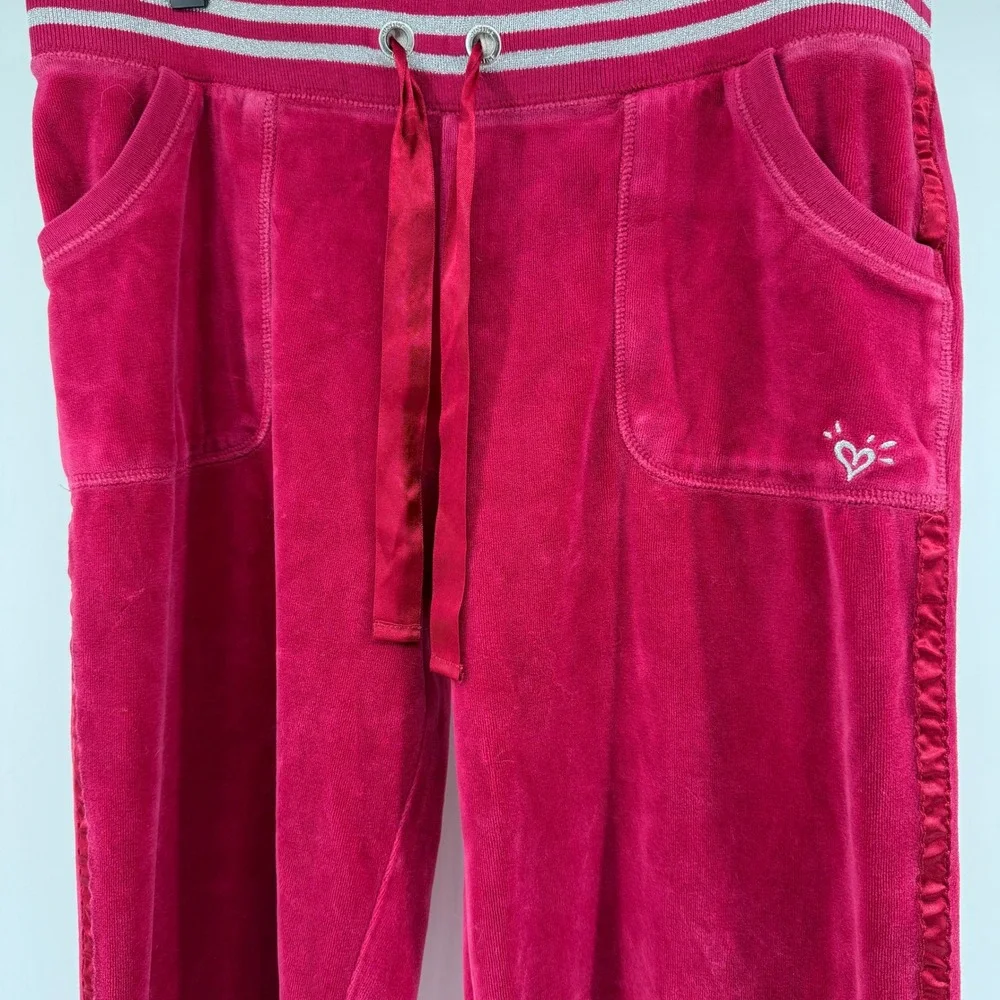 Justice Pink Velour Track Pants Girls Size 16 Drawstring Wide Leg Y2K
